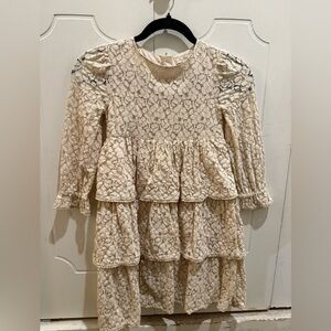 Mini Boden Cream Ruffled A-line Dress 5-6Y